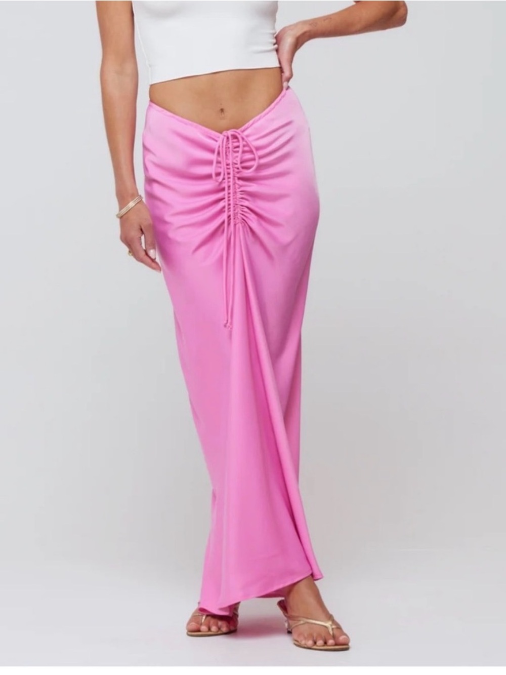 RESA Ziggy Ruched Drawstring Maxi Skirt in Dragonfruit Pink